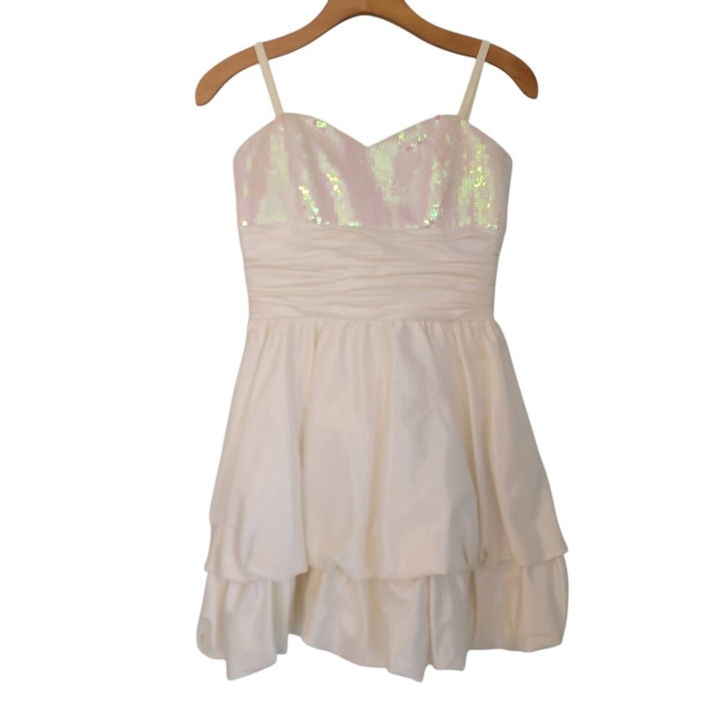 Betsey Johnson Y2k Look Prom Party Fancy White Dress Sequin Sz US 2 Flaws